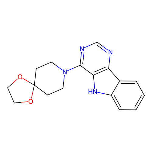 8-(5H-pyrimido[5,4-b]indol-4-yl)-1,4-dioxa-8-azaspiro[4.5]decane structure
