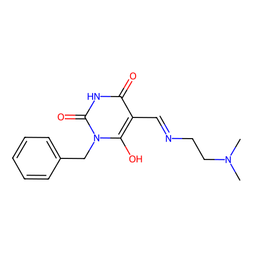 1-benzyl-5-[(2-dimethylaminoethylamino)methylidene]-1,3-diazinane-2,4,6-trione structure
