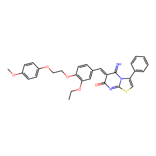 (6Z)-6-{3-ethoxy-4-[2-(4-methoxyphenoxy)ethoxy]benzylidene}-5-imino-3-phenyl-5,6-dihydro-7H-[1,3]thiazolo[3,2-a]pyrimidin-7-one structure