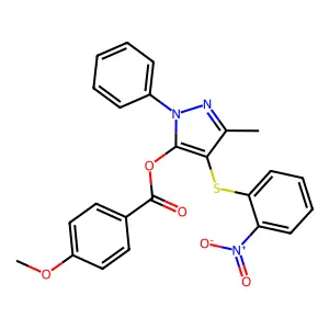3-methyl-4-((2-nitrophenyl)thio)-1-phenyl-1H-pyrazol-5-yl 4-methoxybenzoate structure