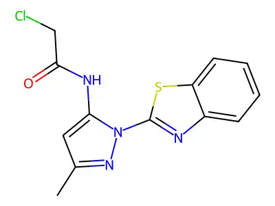 N-[2-(1,3-benzothiazol-2-yl)-5-methylpyrazol-3-yl]-2-chloroacetamide structure
