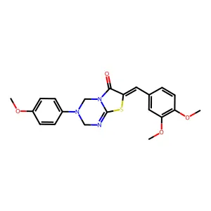 (7Z)-7-[(3,4-dimethoxyphenyl)methylidene]-3-(4-methoxyphenyl)-2,4-dihydro-[1,3]thiazolo[3,2-a][1,3,5]triazin-6-one structure