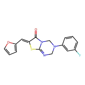(7Z)-3-(3-fluorophenyl)-7-(furan-2-ylmethylidene)-2,4-dihydro-[1,3]thiazolo[3,2-a][1,3,5]triazin-6-one structure