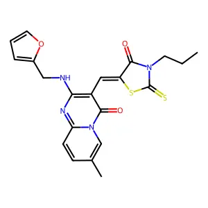 2-[(2-furylmethyl)amino]-7-methyl-3-[(Z)-(4-oxo-3-propyl-2-thioxo-1,3-thiazolidin-5-ylidene)methyl]-4H-pyrido[1,2-a]pyrimidin-4-one structure