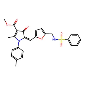 (E)-methyl 2-methyl-4-oxo-5-((5-(phenylsulfonamidomethyl)furan-2-yl)methylene)-1-(p-tolyl)-4,5-dihydro-1H-pyrrole-3-carboxylate structure