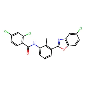 2,4-dichloro-N-[3-(5-chloro-1,3-benzoxazol-2-yl)-2-methylphenyl]benzamide structure