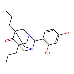 2-(2,4-Dihydroxyphenyl)-5,7-dipropyl-1,3-diazatricyclo[3.3.1.1~3,7~]decan-6-one structure