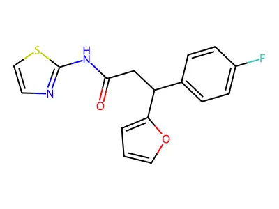 3-(4-fluorophenyl)-3-(furan-2-yl)-N-(1,3-thiazol-2-yl)propanamide structure