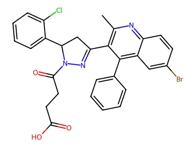4-(3-(6-bromo-2-methyl-4-phenylquinolin-3-yl)-5-(2-chlorophenyl)-4,5-dihydro-1H-pyrazol-1-yl)-4-oxobutanoic acid structure