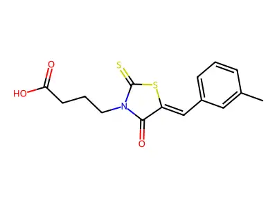 4-[(5Z)-5-[(3-methylphenyl)methylidene]-4-oxo-2-sulfanylidene-1,3-thiazolidin-3-yl]butanoic acid structure