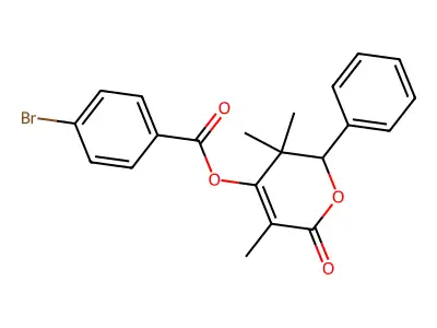 3,3,5-trimethyl-6-oxo-2-phenyl-3,6-dihydro-2H-pyran-4-yl 4-bromobenzoate structure
