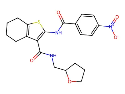 2-(4-nitrobenzamido)-N-((tetrahydrofuran-2-yl)methyl)-4,5,6,7-tetrahydrobenzo[b]thiophene-3-carboxamide structure