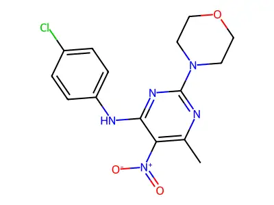 N-(4-chlorophenyl)-6-methyl-2-morpholin-4-yl-5-nitropyrimidin-4-amine structure
