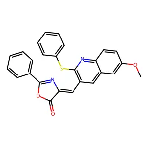 (4Z)-4-[(6-methoxy-2-phenylsulfanylquinolin-3-yl)methylidene]-2-phenyl-1,3-oxazol-5-one structure