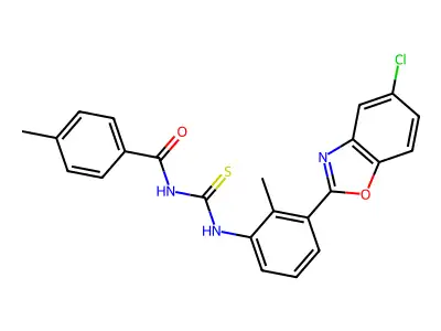 N-[[3-(5-chloro-1,3-benzoxazol-2-yl)-2-methylphenyl]carbamothioyl]-4-methylbenzamide structure
