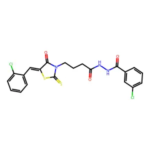 3-chloro-N'-{4-[(5Z)-5-(2-chlorobenzylidene)-4-oxo-2-thioxo-1,3-thiazolidin-3-yl]butanoyl}benzohydrazide structure