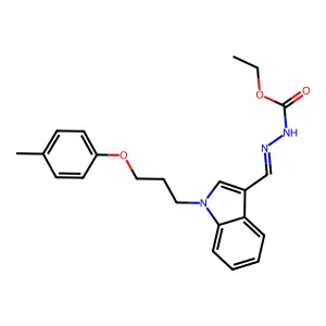 N-[[1-[3-(4-methylphenoxy)propyl]-3-indolyl]methylideneamino]carbamic acid ethyl ester structure