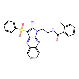 N-{2-[2-amino-3-(phenylsulfonyl)-1H-pyrrolo[2,3-b]quinoxalin-1-yl]ethyl}-2-methylbenzamide structure