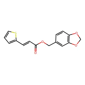 (E)-benzo[d][1,3]dioxol-5-ylmethyl 3-(thiophen-2-yl)acrylate structure