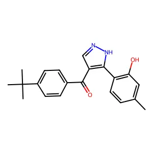 (4-(tert-butyl)phenyl)(3-(2-hydroxy-4-methylphenyl)-1H-pyrazol-4-yl)methanone structure