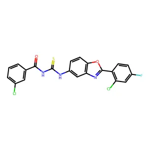 3-chloro-N-[[2-(2-chloro-4-fluorophenyl)-1,3-benzoxazol-5-yl]carbamothioyl]benzamide structure