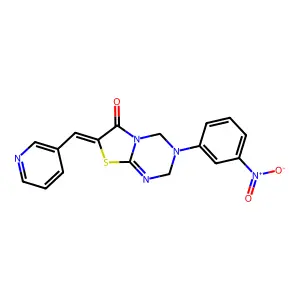 (7Z)-3-(3-nitrophenyl)-7-(pyridin-3-ylmethylidene)-2,4-dihydro-[1,3]thiazolo[3,2-a][1,3,5]triazin-6-one structure