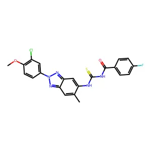 N-[[2-(3-chloro-4-methoxyphenyl)-6-methylbenzotriazol-5-yl]carbamothioyl]-4-fluorobenzamide structure