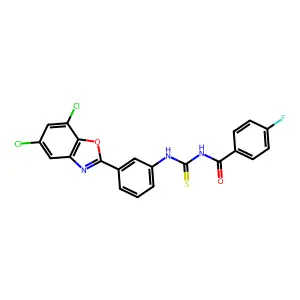 N-[[3-(5,7-dichloro-1,3-benzoxazol-2-yl)phenyl]carbamothioyl]-4-fluorobenzamide structure