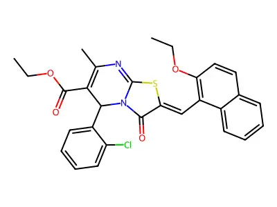 (Z)-ethyl 5-(2-chlorophenyl)-2-((2-ethoxynaphthalen-1-yl)methylene)-7-methyl-3-oxo-3,5-dihydro-2H-thiazolo[3,2-a]pyrimidine-6-carboxylate structure
