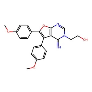 2-(4-imino-5,6-bis(4-methoxyphenyl)furo[2,3-d]pyrimidin-3(4H)-yl)ethanol structure