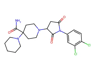 1-[1-(3,4-dichlorophenyl)-2,5-dioxopyrrolidin-3-yl]-4-piperidin-1-ylpiperidine-4-carboxamide structure
