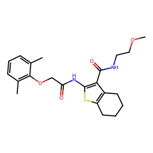 2-[[2-(2,6-dimethylphenoxy)acetyl]amino]-N-(2-methoxyethyl)-4,5,6,7-tetrahydro-1-benzothiophene-3-carboxamide structure