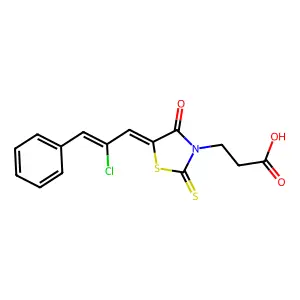 3-((E)-5-((Z)-2-chloro-3-phenylallylidene)-4-oxo-2-thioxothiazolidin-3-yl)propanoic acid structure