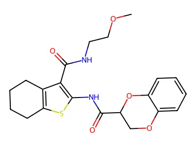 N-{3-[(2-methoxyethyl)carbamoyl]-4,5,6,7-tetrahydro-1-benzothiophen-2-yl}-2,3-dihydro-1,4-benzodioxine-2-carboxamide structure
