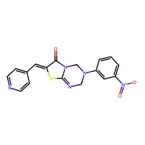 (7Z)-3-(3-nitrophenyl)-7-(pyridin-4-ylmethylidene)-2,4-dihydro-[1,3]thiazolo[3,2-a][1,3,5]triazin-6-one structure