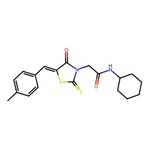 N-cyclohexyl-2-[(5Z)-5-[(4-methylphenyl)methylidene]-4-oxo-2-sulfanylidene-1,3-thiazolidin-3-yl]acetamide structure