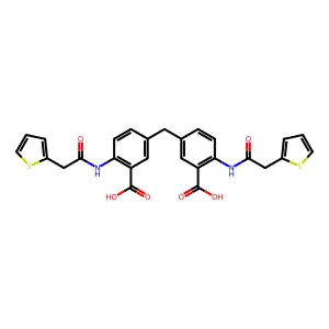 3,3'-Methanediylbis{6-[(thiophen-2-ylacetyl)amino]benzoic acid} structure