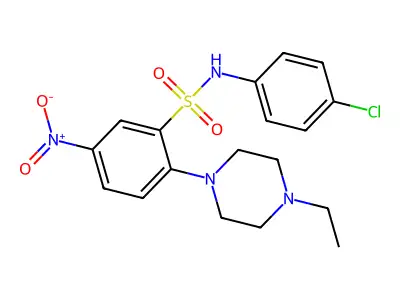 N-(4-chlorophenyl)-2-(4-ethylpiperazin-1-yl)-5-nitrobenzenesulfonamide structure