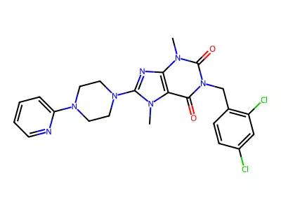 1-[(2,4-dichlorophenyl)methyl]-3,7-dimethyl-8-(4-pyridin-2-ylpiperazin-1-yl)purine-2,6-dione structure
