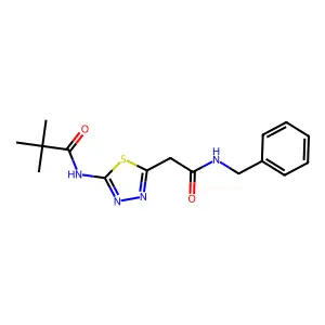 N-[5-[2-(benzylamino)-2-oxoethyl]-1,3,4-thiadiazol-2-yl]-2,2-dimethylpropanamide structure