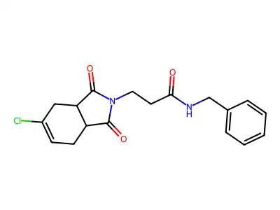 N-benzyl-3-(5-chloro-1,3-dioxo-3a,4,7,7a-tetrahydroisoindol-2-yl)propanamide structure
