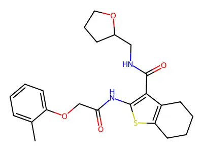 2-{[(2-methylphenoxy)acetyl]amino}-N-(tetrahydrofuran-2-ylmethyl)-4,5,6,7-tetrahydro-1-benzothiophene-3-carboxamide structure