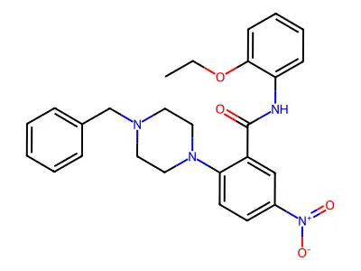 2-(4-benzylpiperazin-1-yl)-N-(2-ethoxyphenyl)-5-nitrobenzamide structure