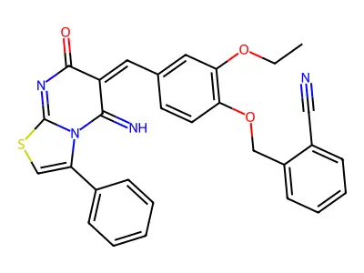 2-[[2-Ethoxy-4-[(5-imino-7-oxo-3-phenyl-5H-thiazolo[3,2-a]pyrimidin-6(7H)-ylidene)methyl]phenoxy]methyl]benzonitrile structure