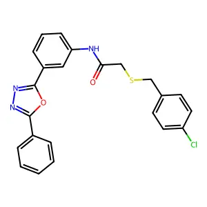 2-[(4-chlorophenyl)methylsulfanyl]-N-[3-(5-phenyl-1,3,4-oxadiazol-2-yl)phenyl]acetamide structure