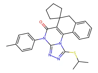 1-(isopropylthio)-4-(p-tolyl)-4H-spiro[benzo[h][1,2,4]triazolo[4,3-a]quinazoline-6,1'-cyclopentan]-5(7H)-one structure