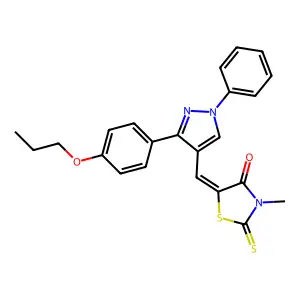 (5Z)-3-methyl-5-{[1-phenyl-3-(4-propoxyphenyl)-1H-pyrazol-4-yl]methylidene}-2-thioxo-1,3-thiazolidin-4-one structure