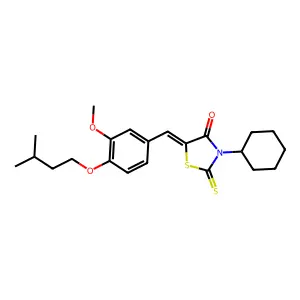 (Z)-3-cyclohexyl-5-(4-(isopentyloxy)-3-methoxybenzylidene)-2-thioxothiazolidin-4-one structure