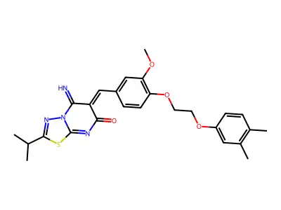 (6Z)-6-[[4-[2-(3,4-dimethylphenoxy)ethoxy]-3-methoxyphenyl]methylidene]-5-imino-2-propan-2-yl-[1,3,4]thiadiazolo[3,2-a]pyrimidin-7-one structure