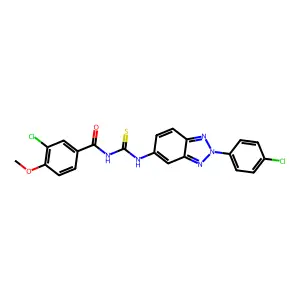 3-chloro-N-[[2-(4-chlorophenyl)benzotriazol-5-yl]carbamothioyl]-4-methoxybenzamide structure